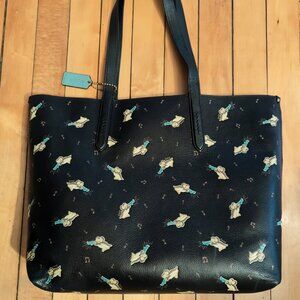 Coach Penguin Print Leather Tote Bag – Black – New
